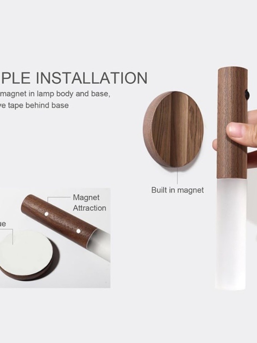 NEW 2pk Wooden Motion Sensor Night Lights,
Magnet Body Hallway Rechargeable LED - Picture 5 of 9